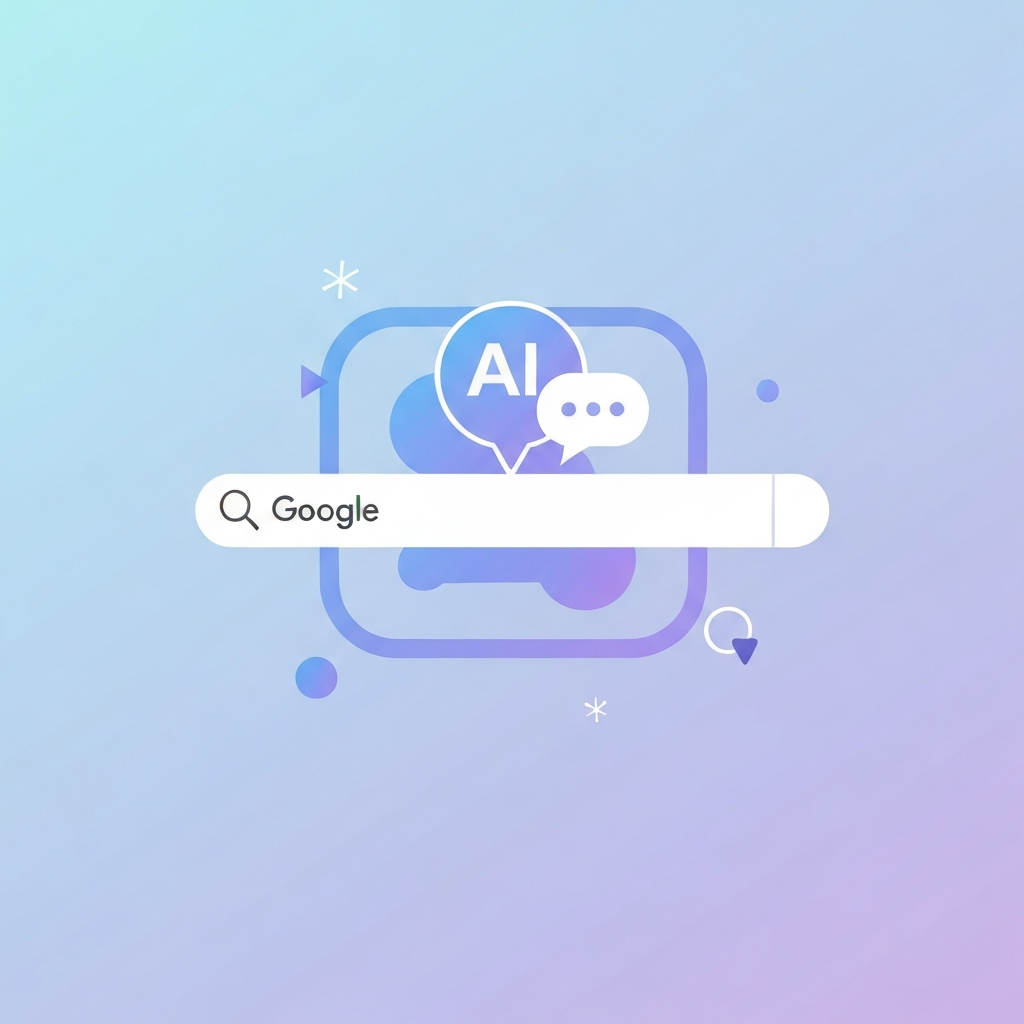 谷歌搜尋欄與 AI 聊天機器人圖示，代表 AI 生成的搜尋結果