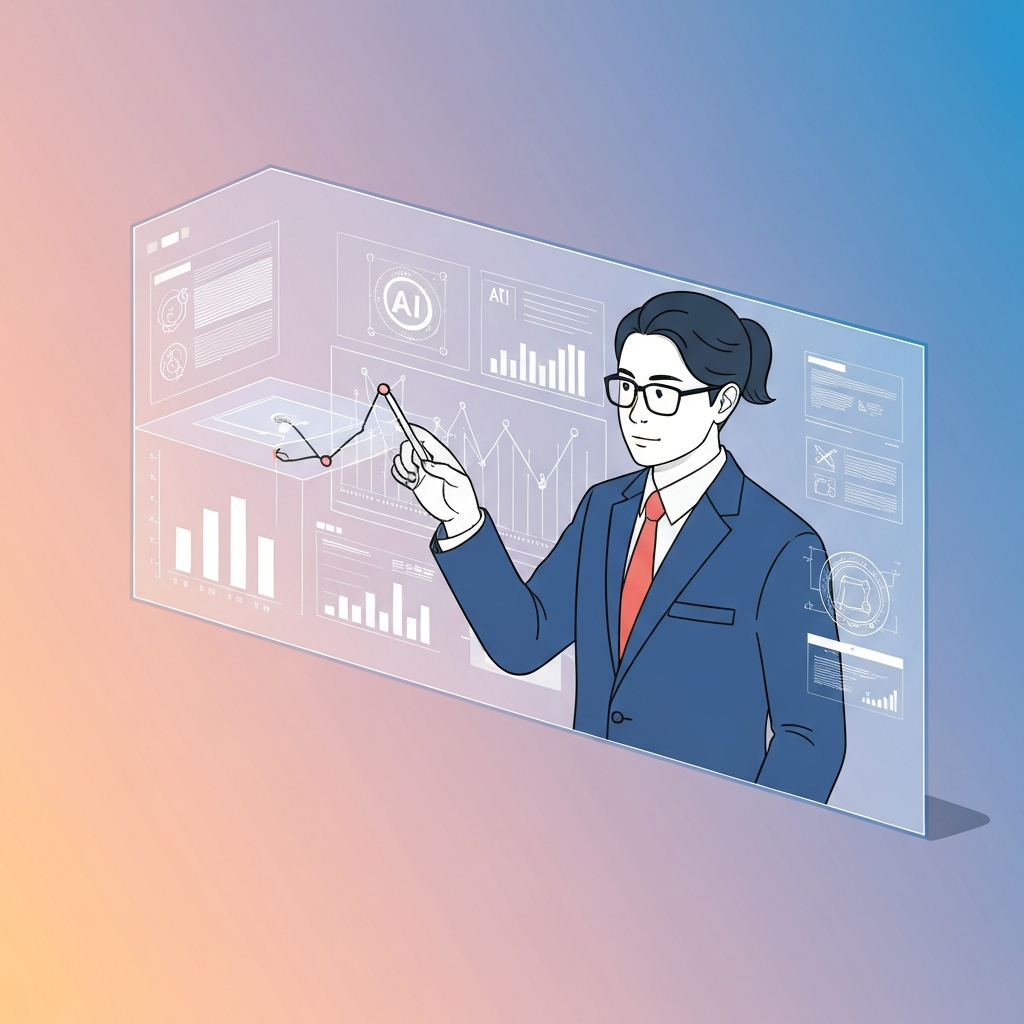 專業人士分析 AI SEO 數據，象徵企業運用人工智能優化搜尋引擎表現。