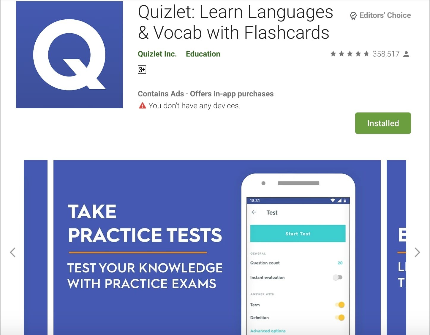 【你有用過Notion、Goodnotes嗎?】5個學生必用手機APP: 令學習更有系統! 1 Quizlet install page
